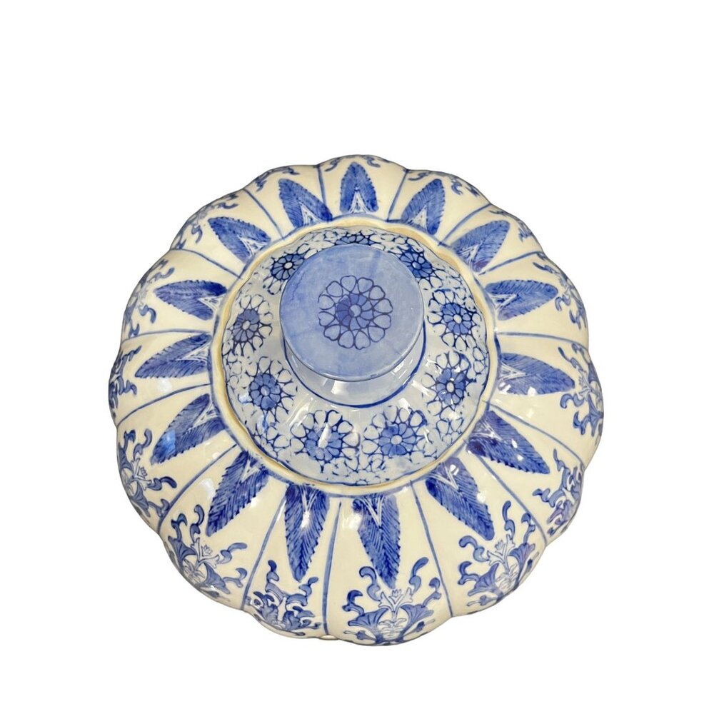 Blue & White Floral Ceramic Vase With Intricate Detailing Decorative Home Accent - Picture 6 of 12